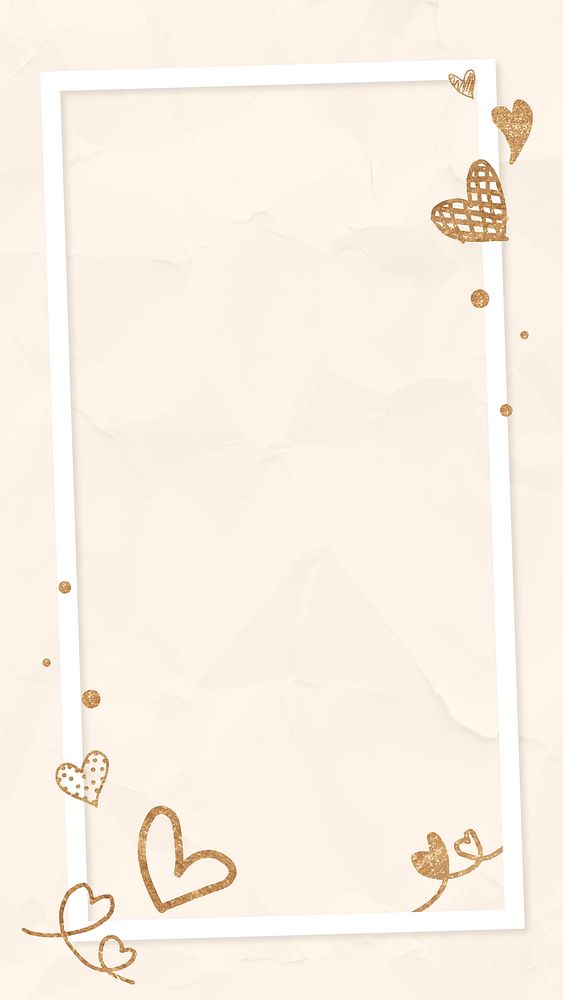 Valentine&rsquo;s gold heart frame vector beige crumpled social media story