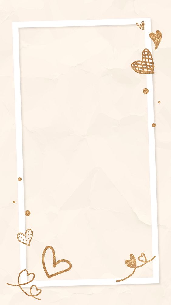 Valentine&rsquo;s glittery heart frame psd beige crumpled phone wallpaper