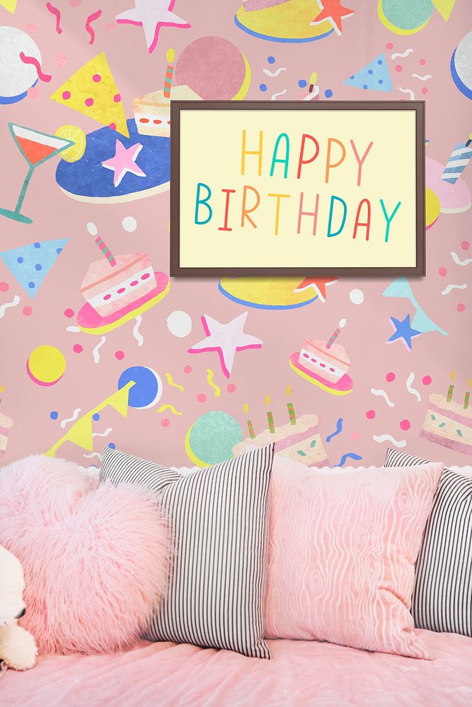 Girly birthday celebration wallpaper with doodle design