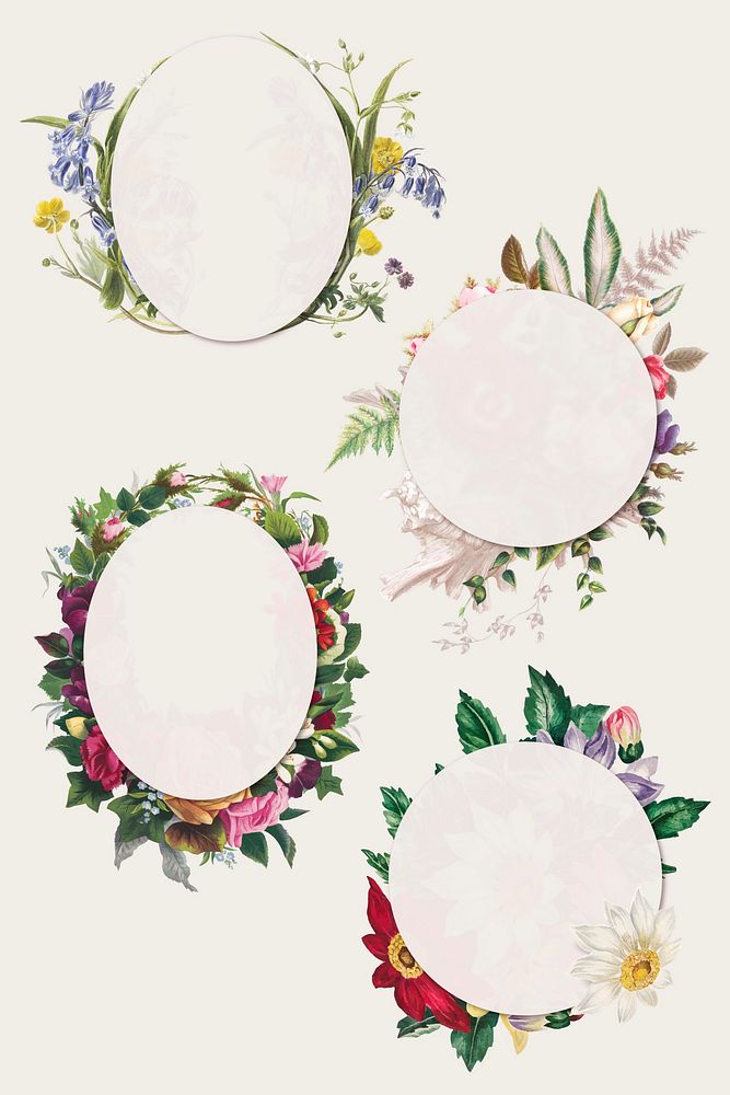 Flower frame vector botanical badge set