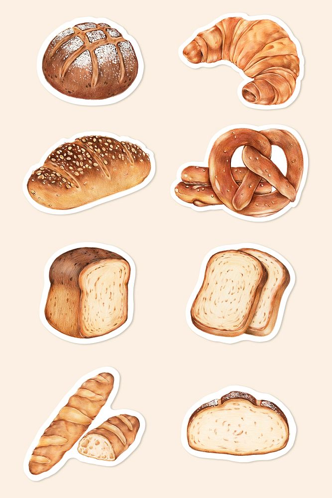 Fresh bread illustration psd food drawing set