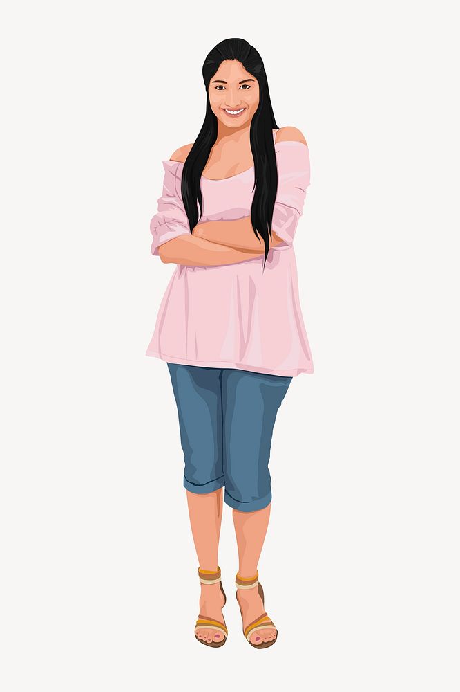 Indian woman standing sticker, character illustration