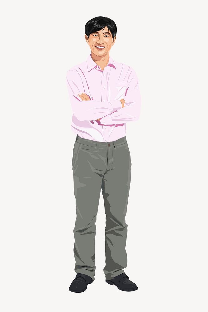 Asian man character, full body length illustration psd