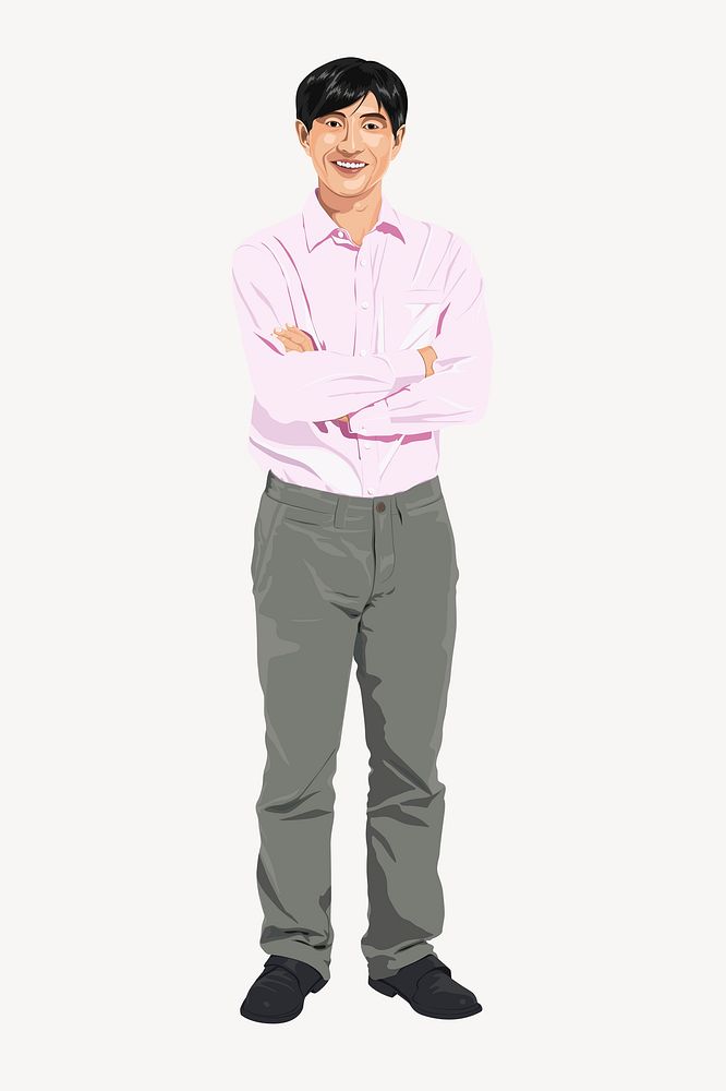Asian man character, full body length illustration vector