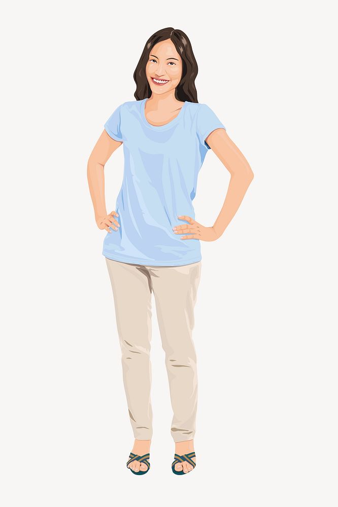 Asian woman sticker, standing character illustration