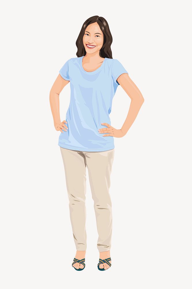 Asian woman, standing character illustration psd