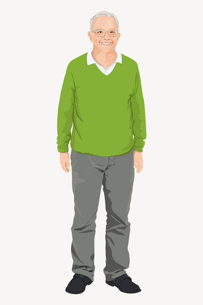Senior man character, full body length illustration vector