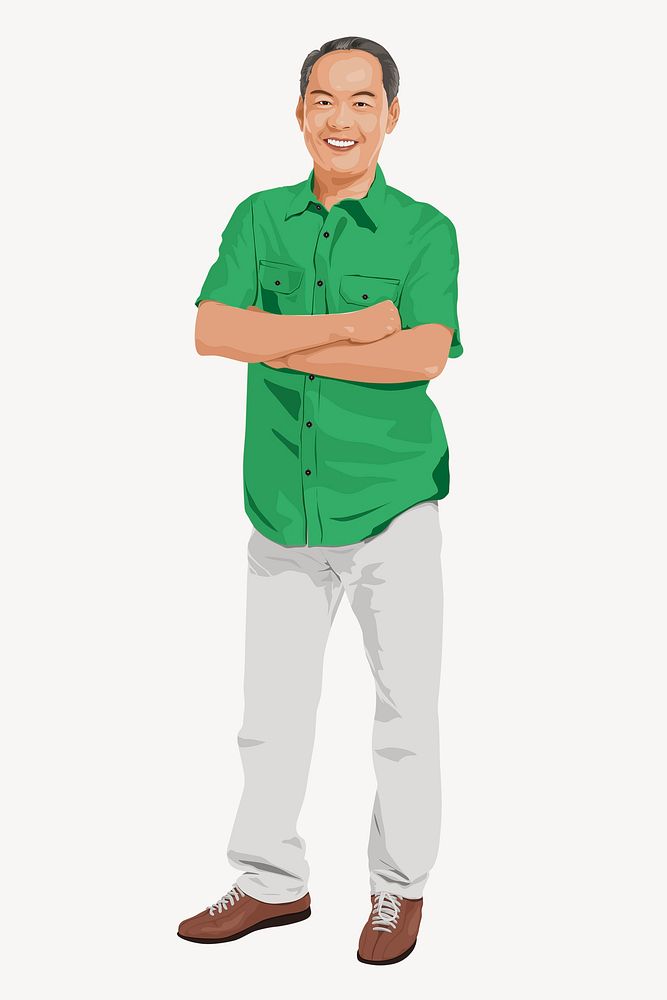 Asian man sticker, full body length character illustration
