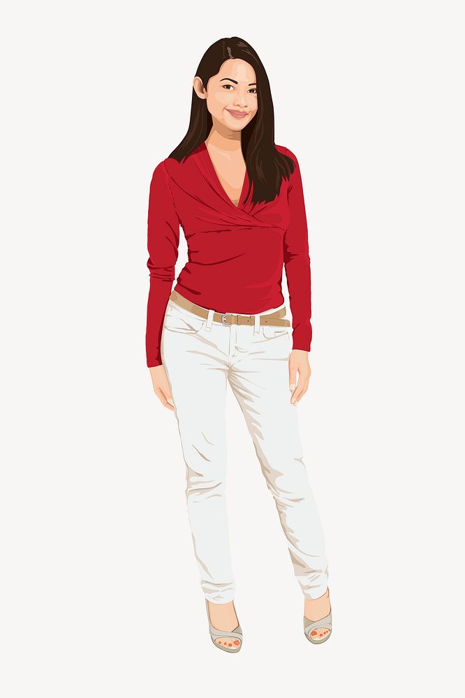 Asian woman, standing character illustration psd