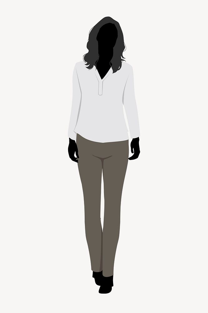 Woman silhouette, full body length illustration, isolated in white
