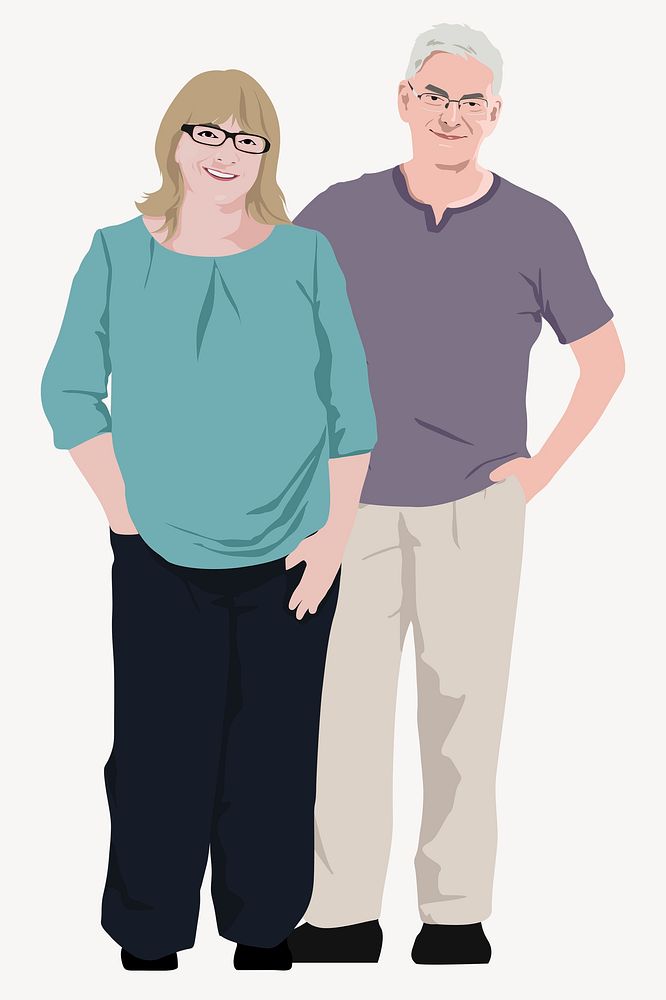 Senior couple sticker, standing character psd