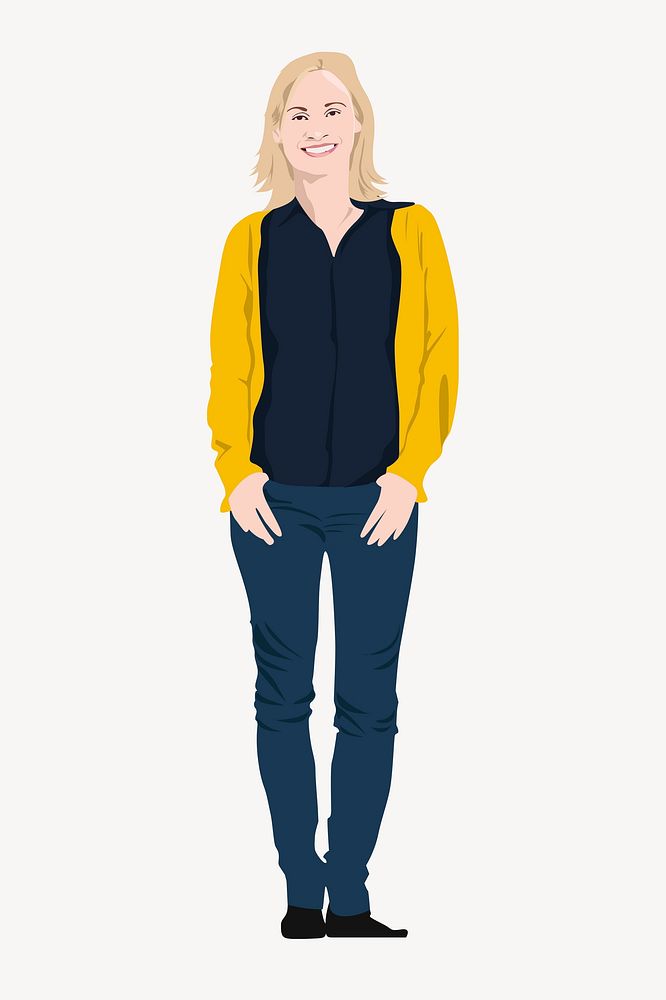 Standing woman sticker, full length character illustration