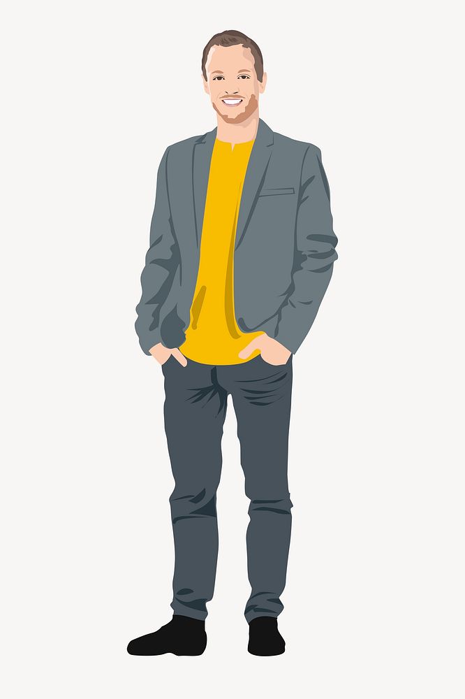Businessman character, full body length illustration psd