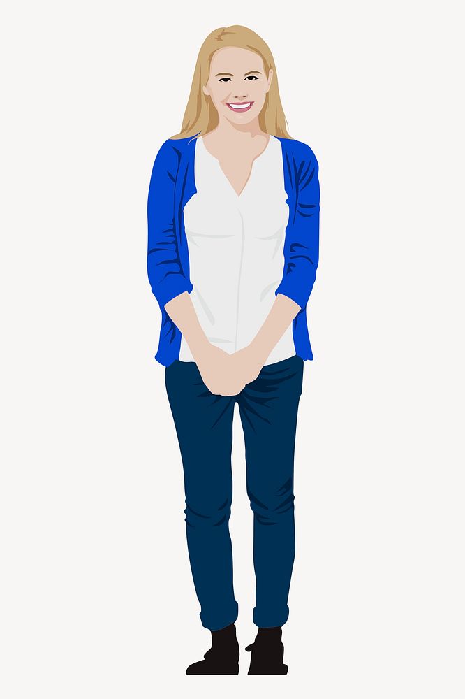 Standing woman, full length character illustration psd