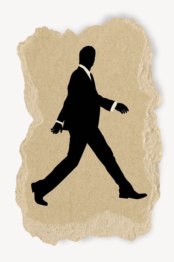 Walking businessman silhouette ripped paper, sticker collage element