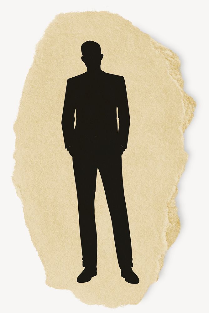 Businessman, standing silhouette ripped paper, sticker collage element
