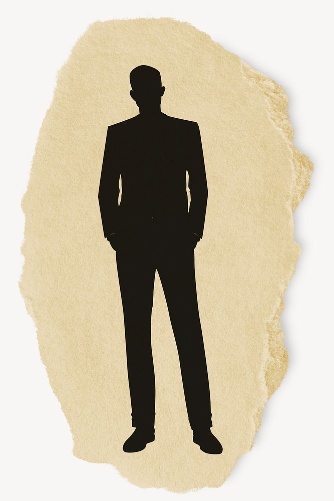 Businessman, standing silhouette torn paper, sticker collage element