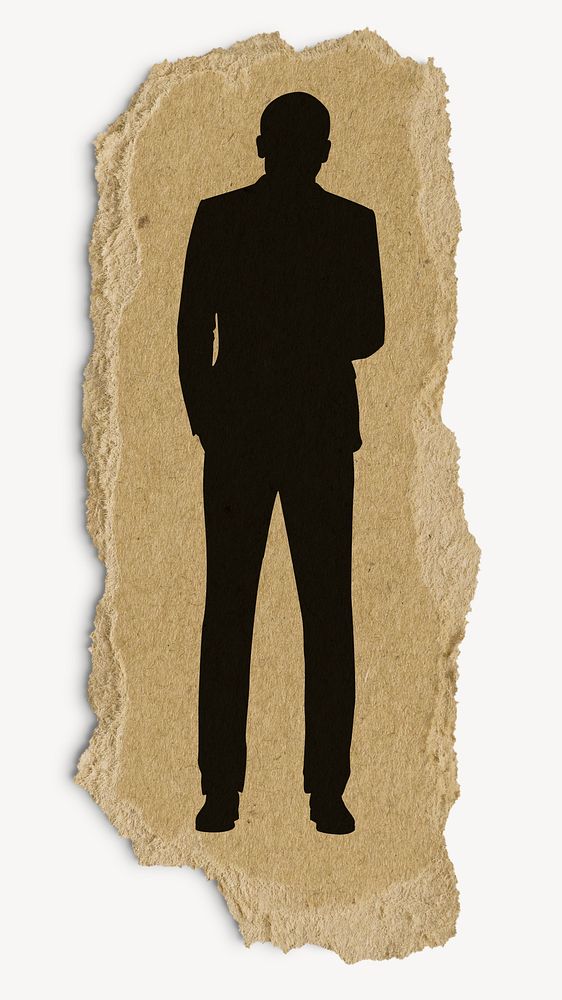 Standing businessman silhouette ripped paper, sticker collage element