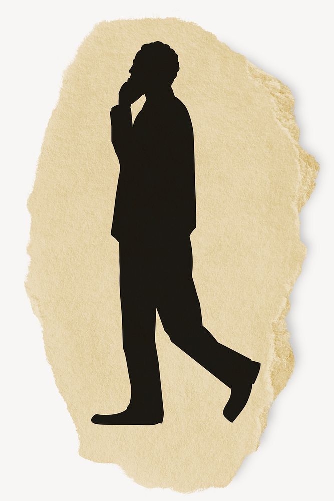 Businessman walking silhouette torn paper, sticker collage element