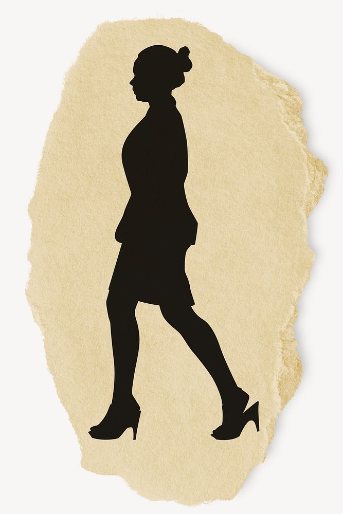 Businesswoman walking silhouette torn paper, sticker collage element