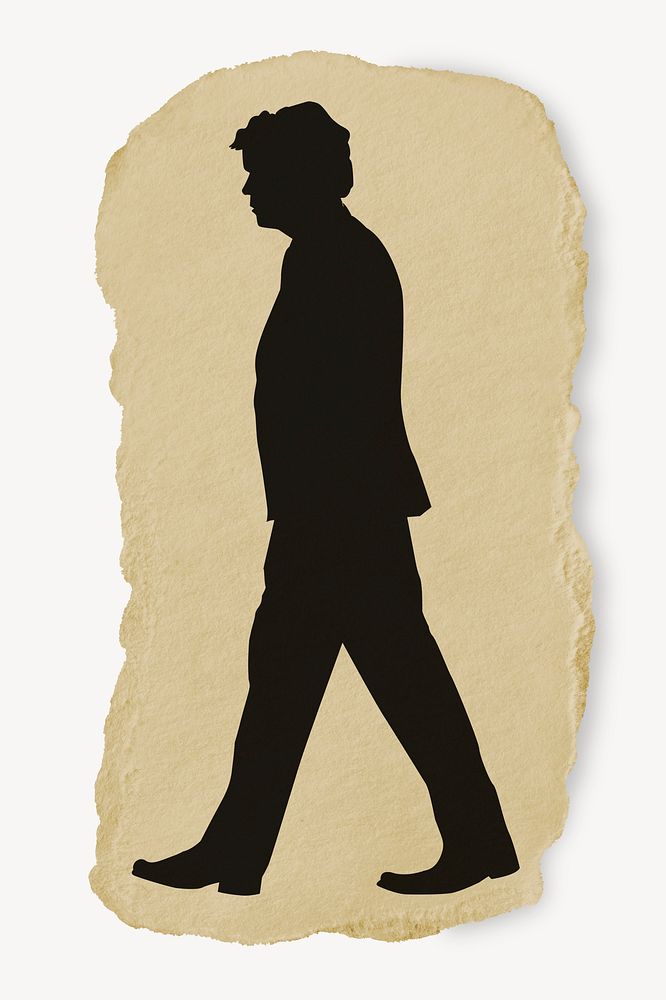 Businessman walking silhouette ripped paper, sticker collage element 