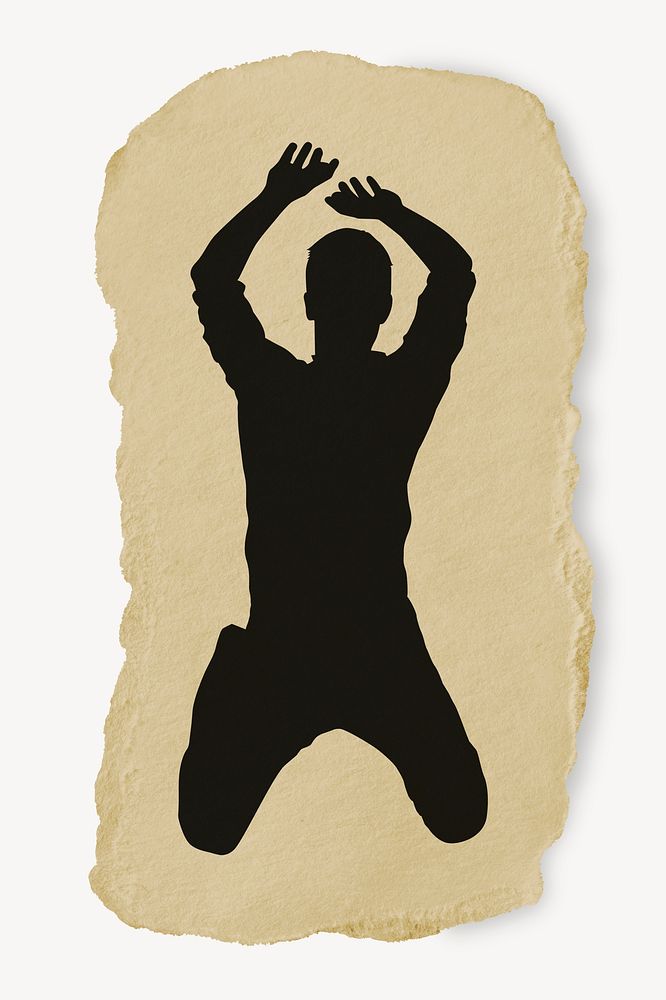 Businessman jumping silhouette ripped paper, sticker collage element 