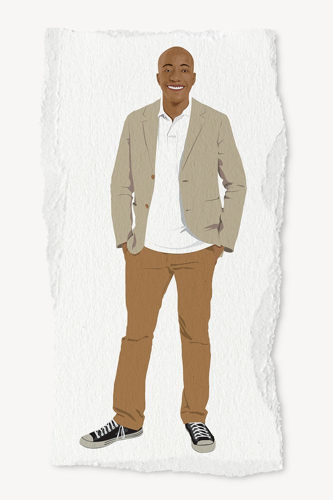 Businessman, African American, paper craft , ripped paper collage element