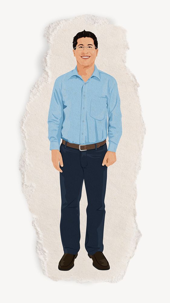 Businessman, full length character, torn paper collage element