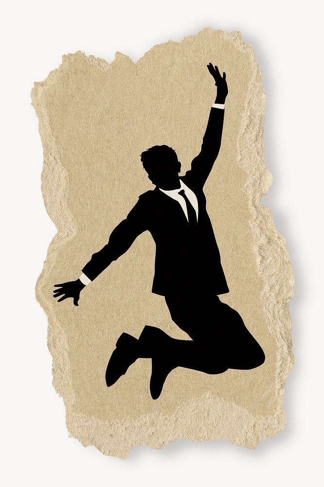 Happy businessman silhouette torn paper, sticker collage element