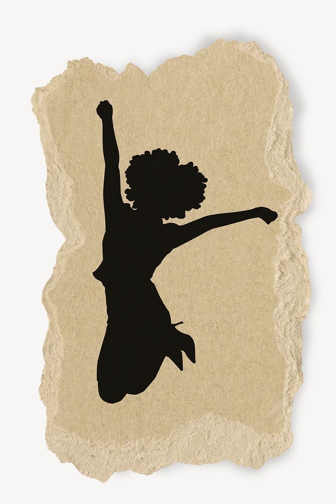 Happy businesswoman silhouette torn paper, sticker collage element