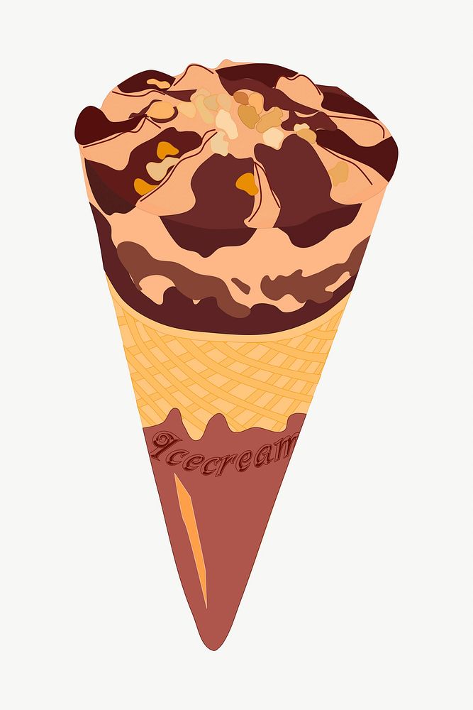 Chocolate ice-cream cone clipart, illustration vector. Free public domain CC0 image.