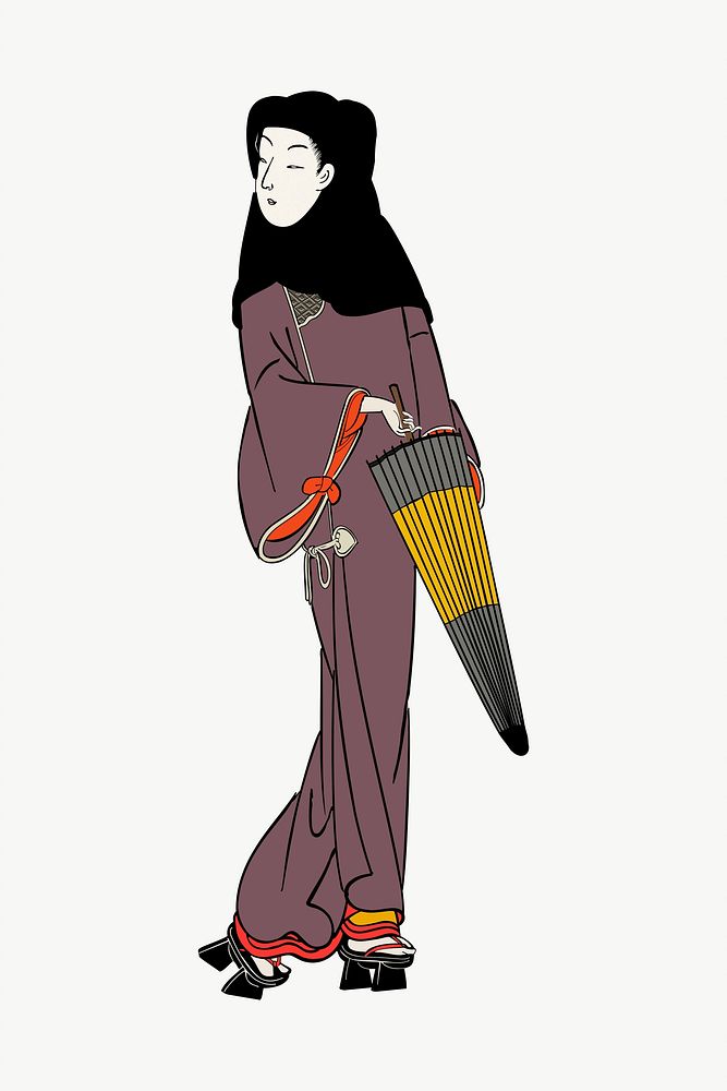 Japanese kimono woman clipart, illustration vector. Free public domain CC0 image.