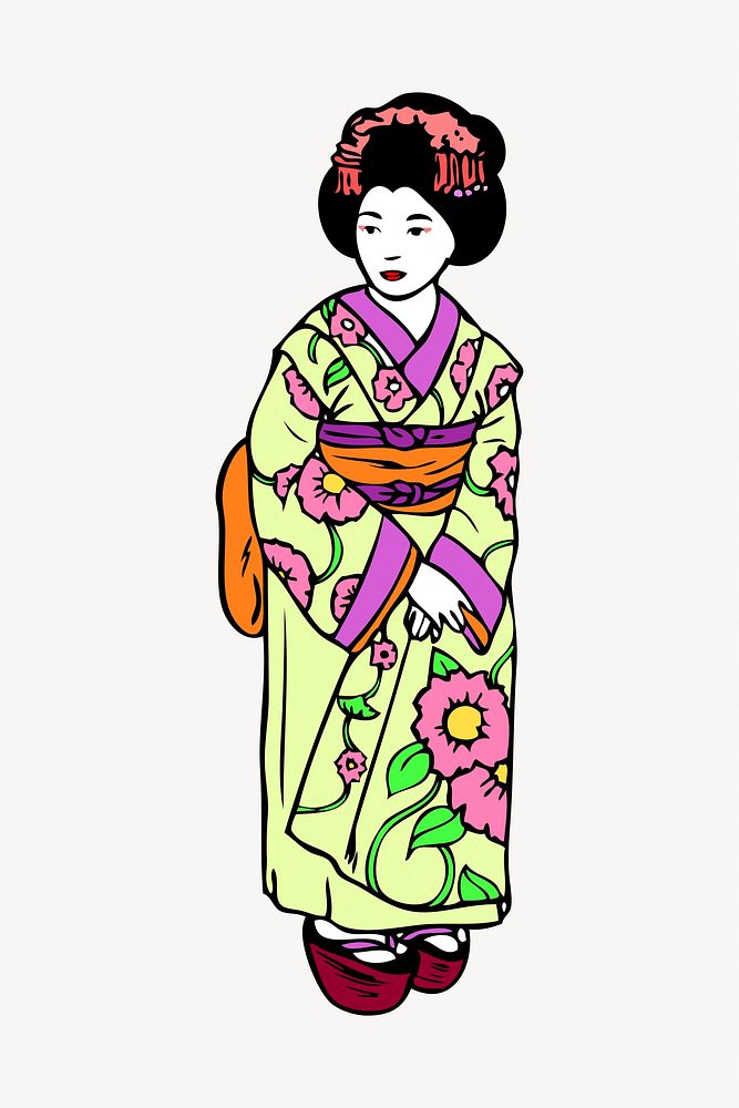 Japanese kimono woman clipart, illustration. Free public domain CC0 image.