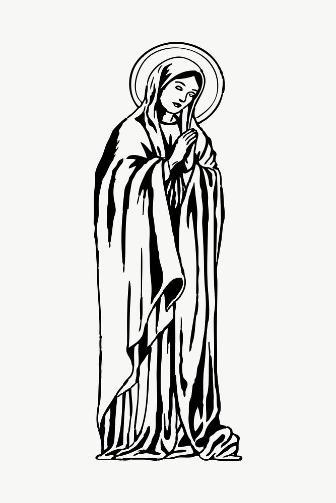 Virgin Mary drawing, illustration vector. Free public domain CC0 image.