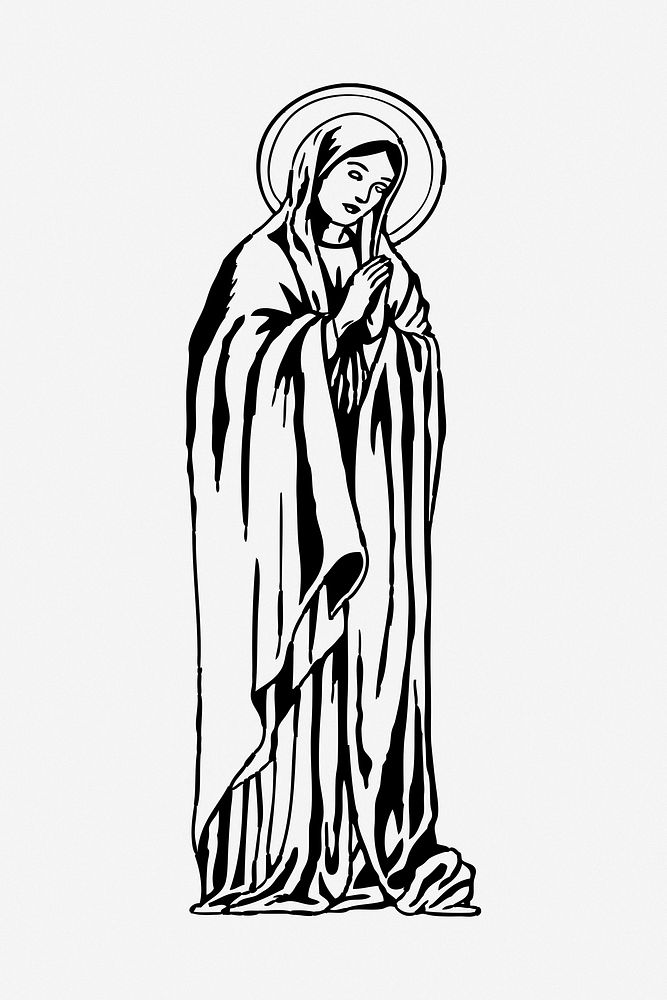 Virgin Mary drawing, illustration. Free public domain CC0 image.