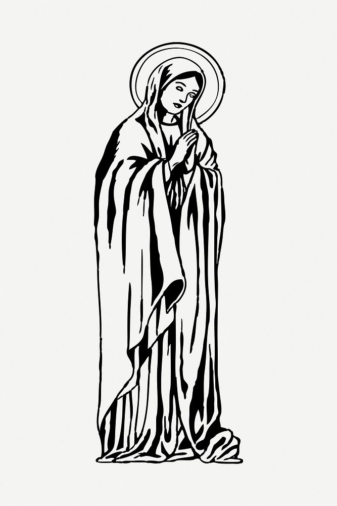 Virgin Mary drawing, illustration psd. Free public domain CC0 image.