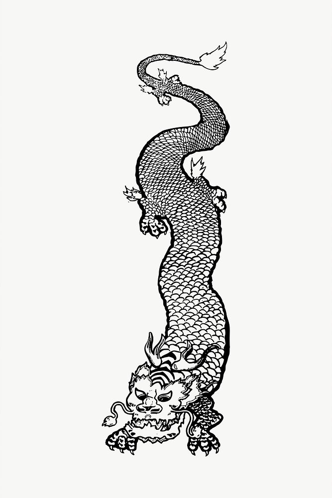 Chinese dragon drawing, illustration vector. Free public domain CC0 image.
