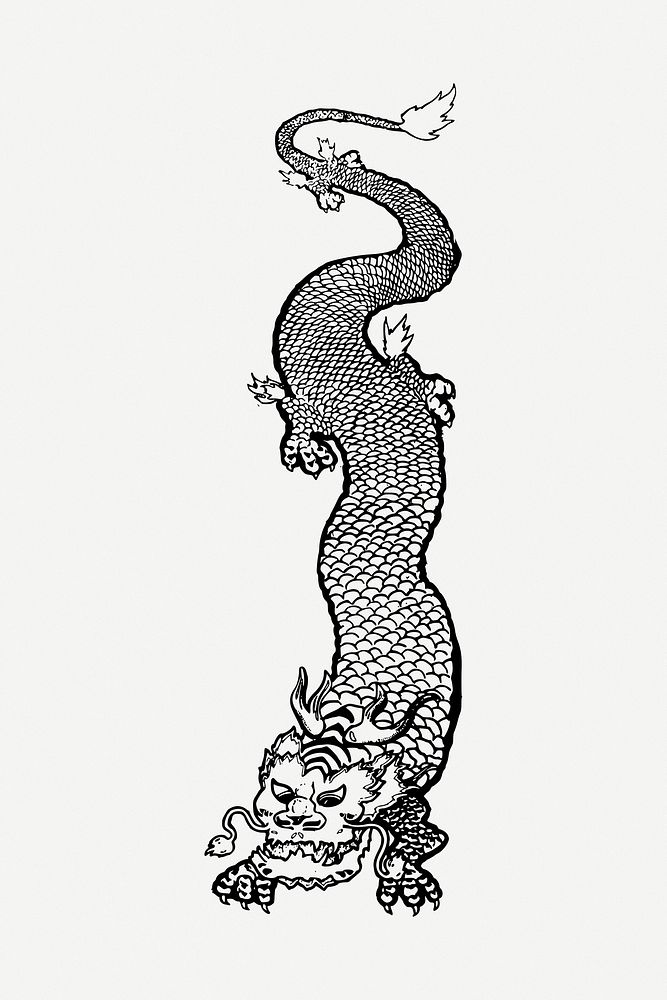 Chinese dragon drawing, illustration psd. Free public domain CC0 image.