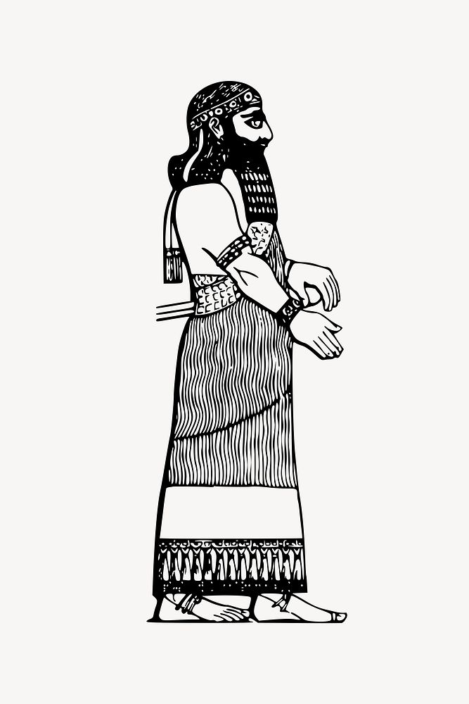 Assyrian king drawing, illustration vector. Free public domain CC0 image.