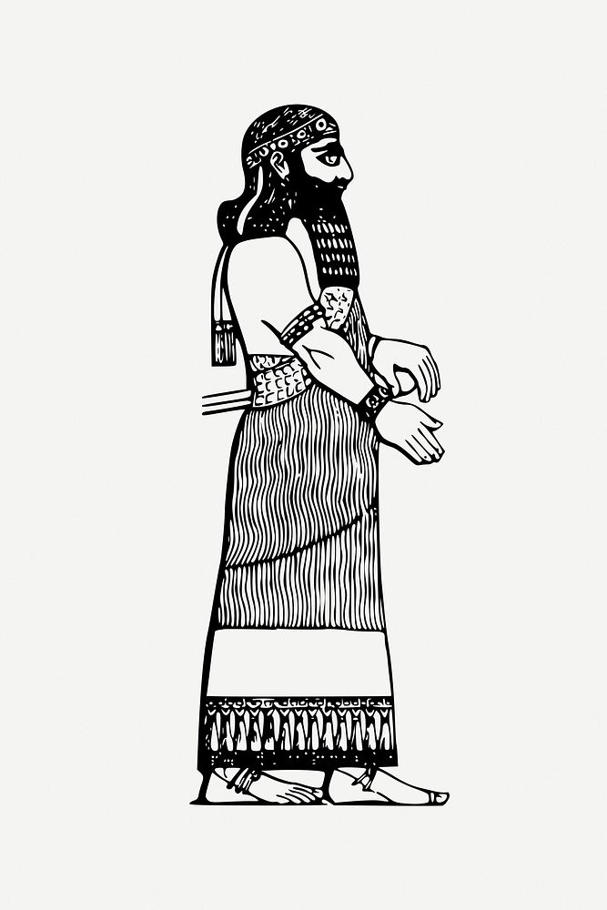 Assyrian king drawing, illustration psd. Free public domain CC0 image.