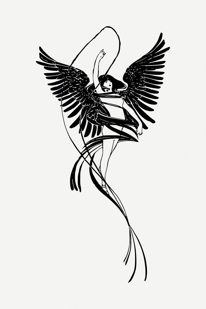 Flying angel drawing, illustration psd. Free public domain CC0 image.