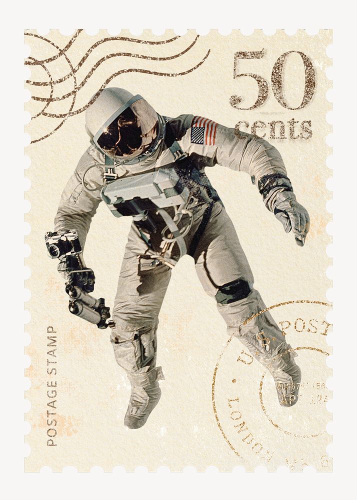 Astronaut vintage postage stamp design Free Photo rawpixel