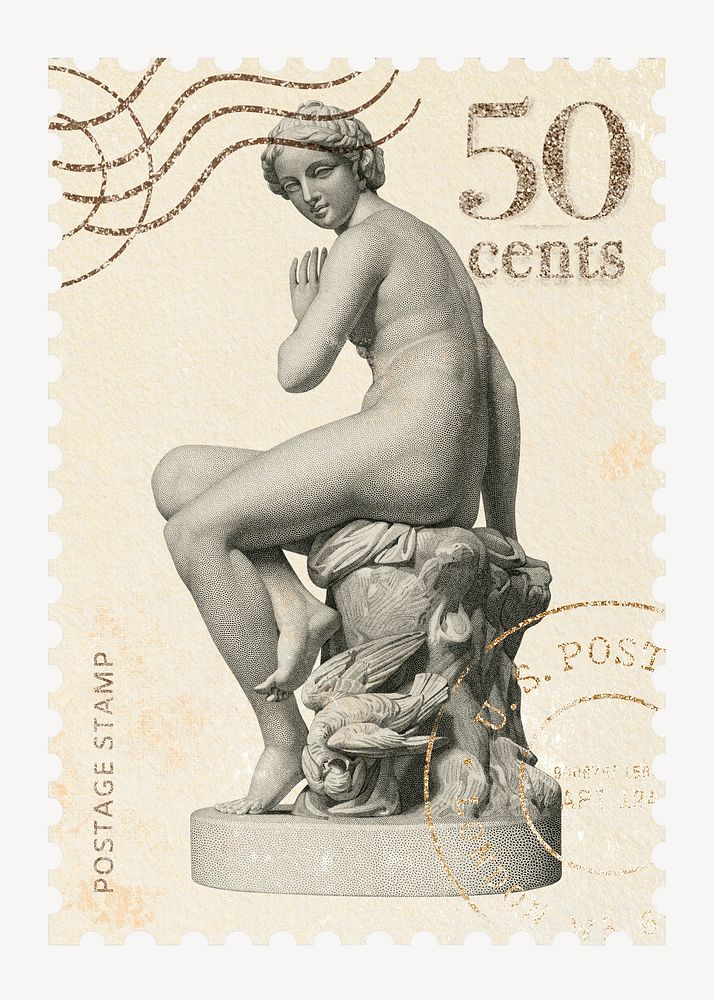 A Nymph Surprised postage stamp, remixed by rawpixel