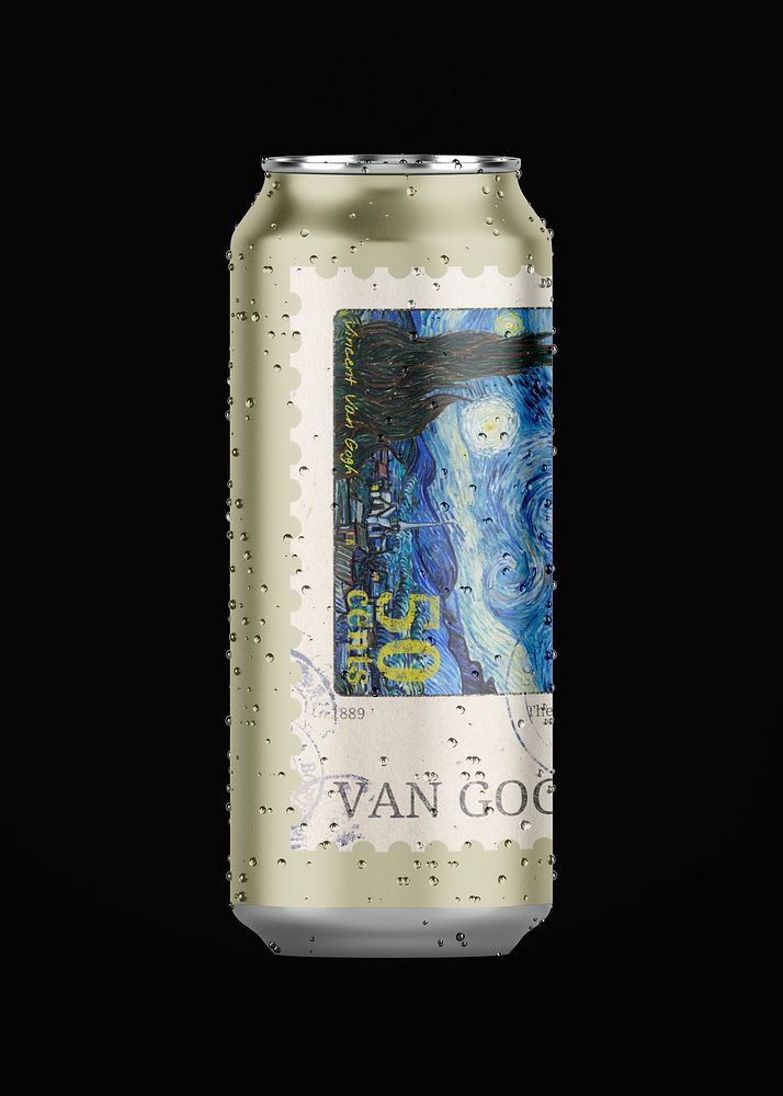 Van Gogh soda can, beverage product design, famous artwork remixed by rawpixel