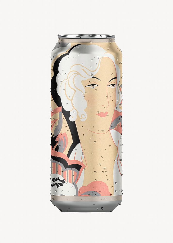 Delovincourt soda can, beverage product design, famous artwork remixed by rawpixel
