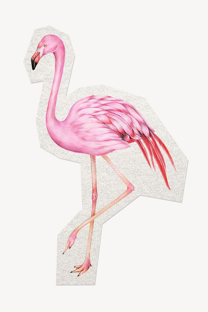 Pink flamingo clipart sticker, paper craft collage element
