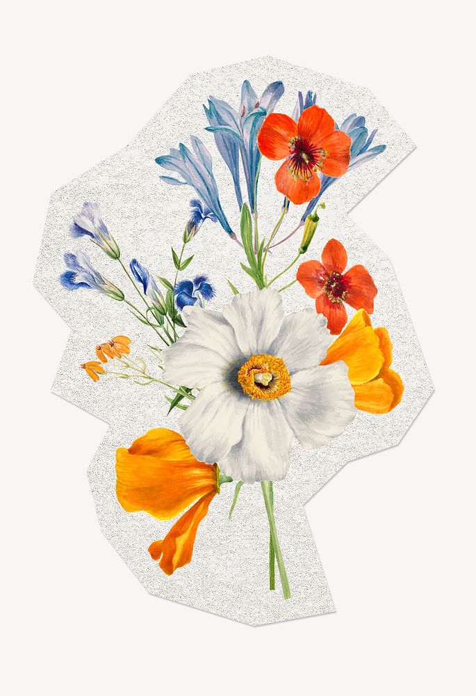 Colorful flower sticker, vintage botanical illustration