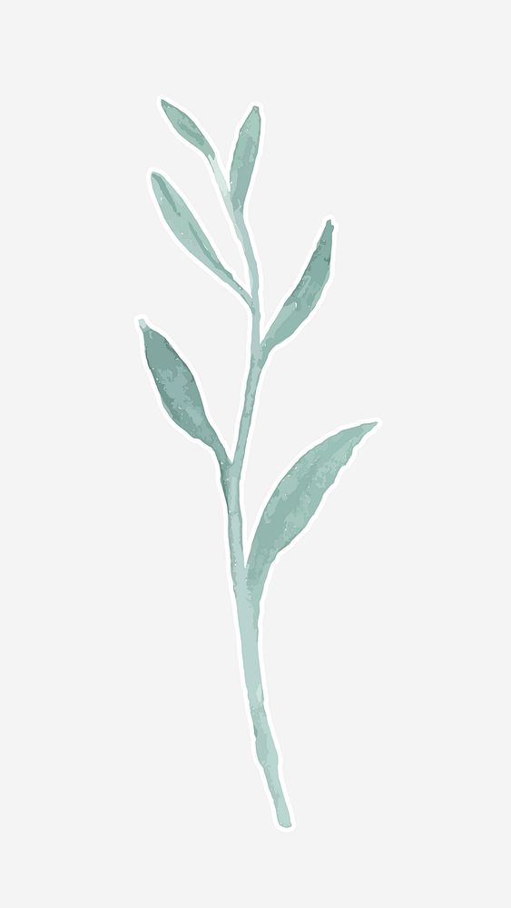 Watercolor green plant vector hand drawn sticker element