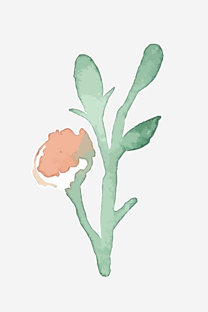 Watercolor flower plant psd hand drawn sticker element