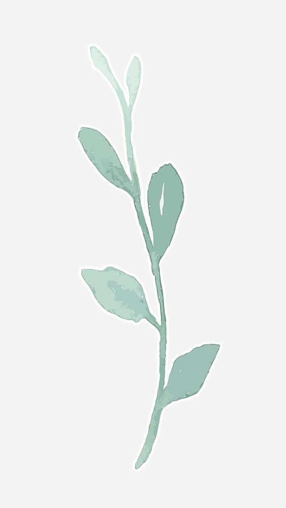 Watercolor green plant psd hand drawn sticker element